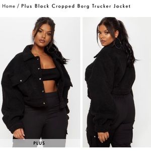 black colour block borg trucker jacket